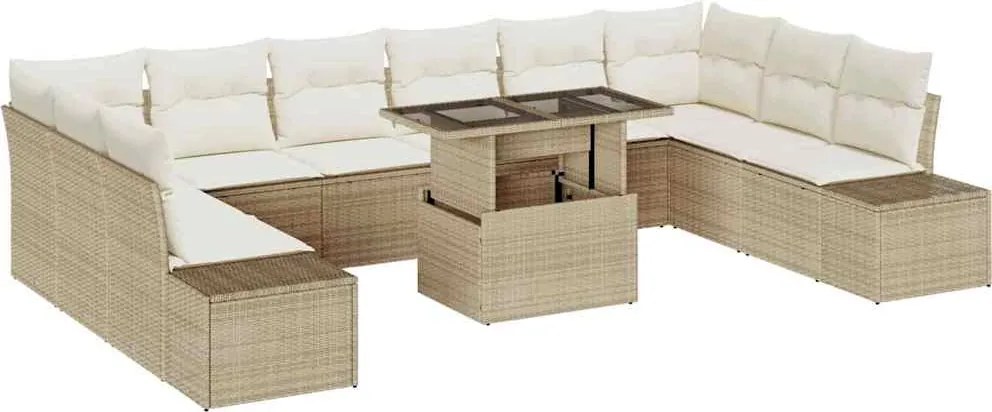 vidaXL Set de canapele pentru grădină 11 pcs Bej Rattan poli