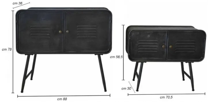 Set 2 masute auxiliare negre din metal, 88x38x78 cm / 70,5x30x58,5 cm, School Mauro Ferreti