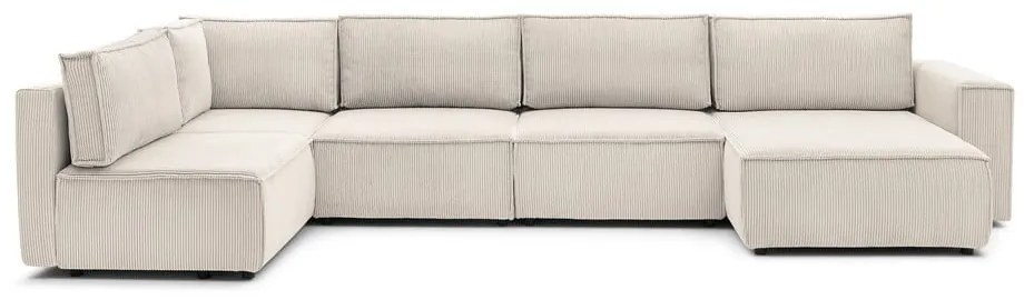 Colțar crem cu tapițerie din catifea reiată (cu colț pe partea stângă /în formă de "U") Nihad modular – Bobochic Paris