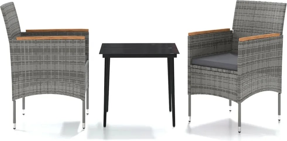 vidaXL Set mobilier de grădină, cu perne, 3 piese, gri și negru