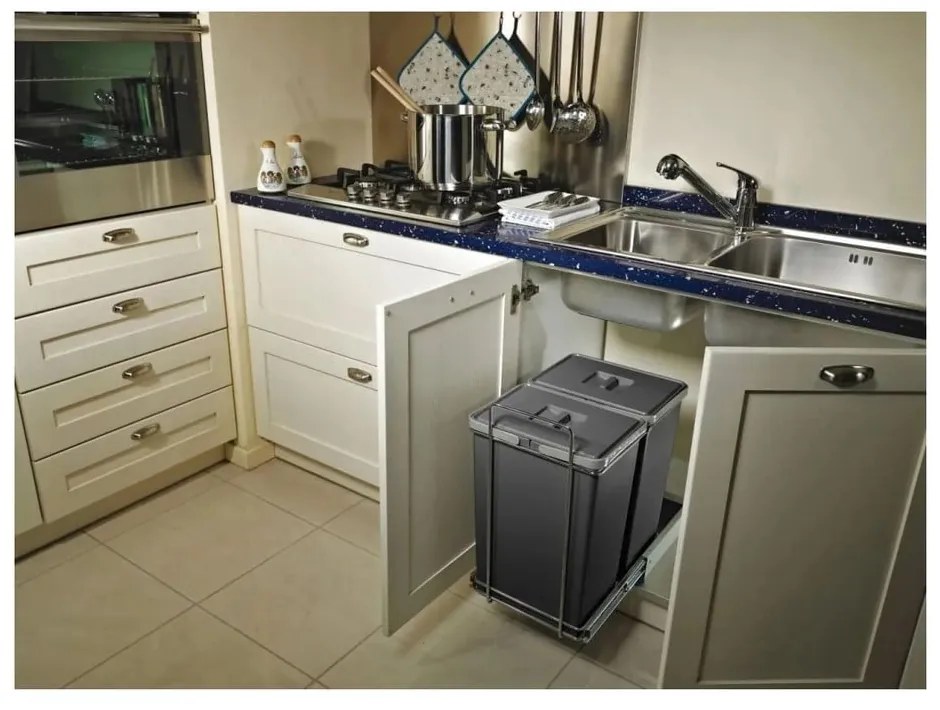 Coș de gunoi gri de reciclat/ încorporat 42+42 l din plastic Ecofil – Elletipi