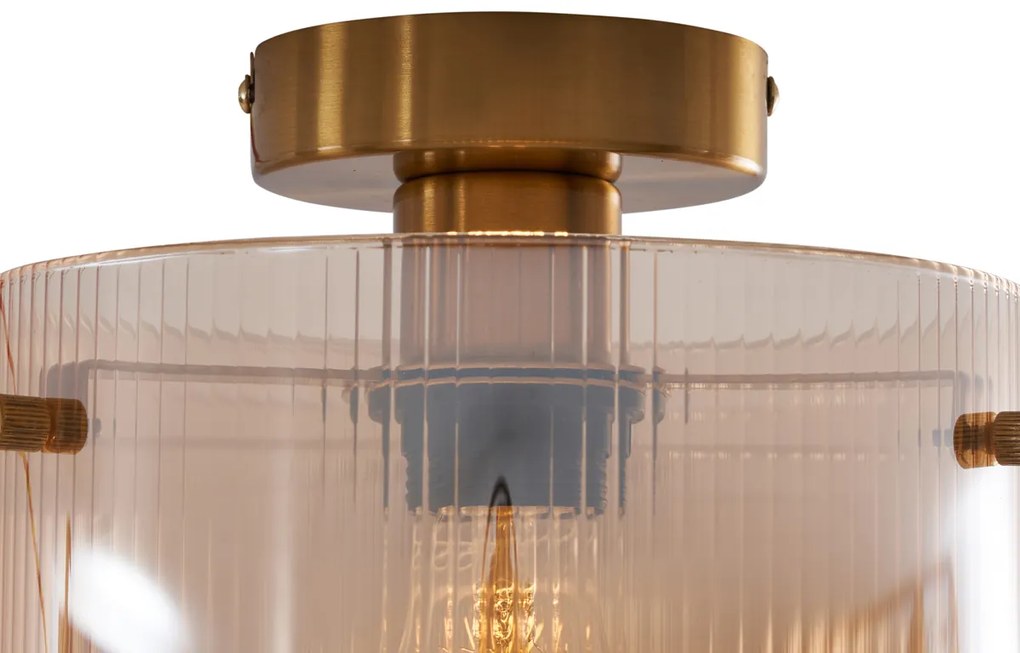 Plafonieră Art Deco din alamă cu sticlă chihlimbar - Laura