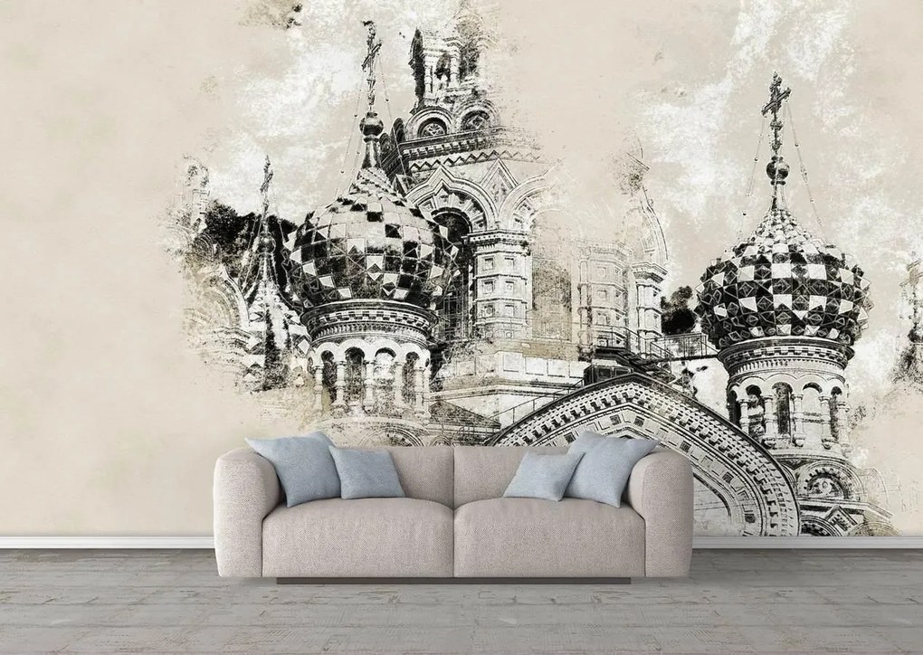 Fototapet. Stilizare Imagine cu Biserica Mantuitorului din Sankt Petersburg, Rusia,  Art.060054
