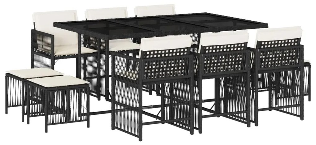 3211686 vidaXL Set mobilier de exterior cu perne, 11 piese, negru, poliratan