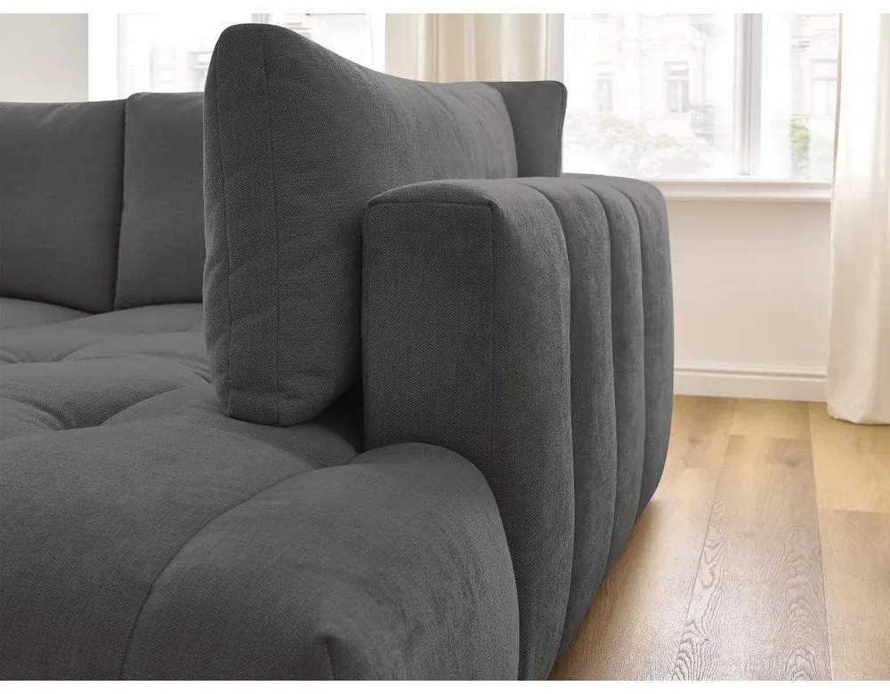 Colțar gri închis extensibil/cu spațiu de depozitare (cu colț pe partea dreaptă/în formă de ”L”) Fuji – Bobochic Paris