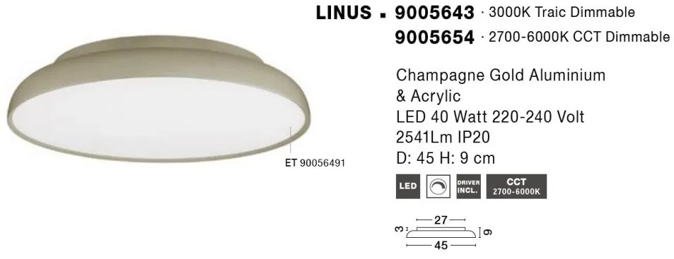 Plafoniera LED dimabila cu telecomanda LINUS D-45cm