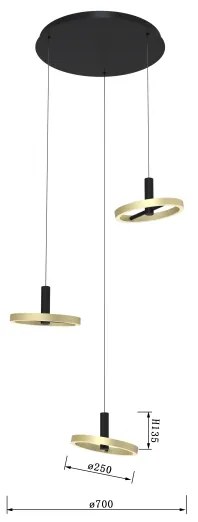 Lustră LED dimabilă pe cablu Wofi 5016-304 BREST LED/26W/230V negru/auriu