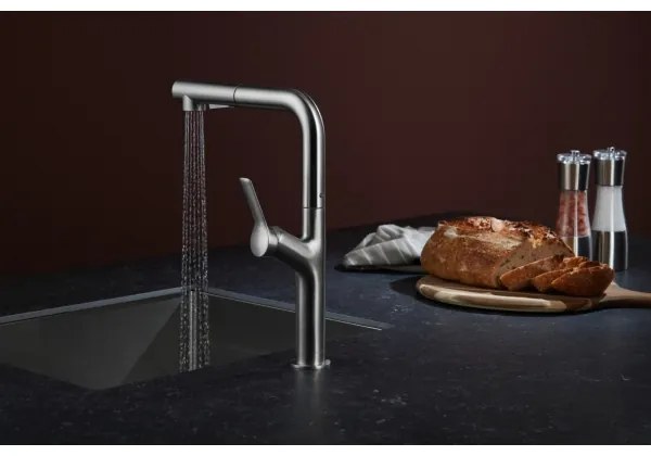 Baterie de chiuvetă cu cap de duș extractibil KFA Armatura 6623-220-22 DUERO DESIGN oțel inoxidabil