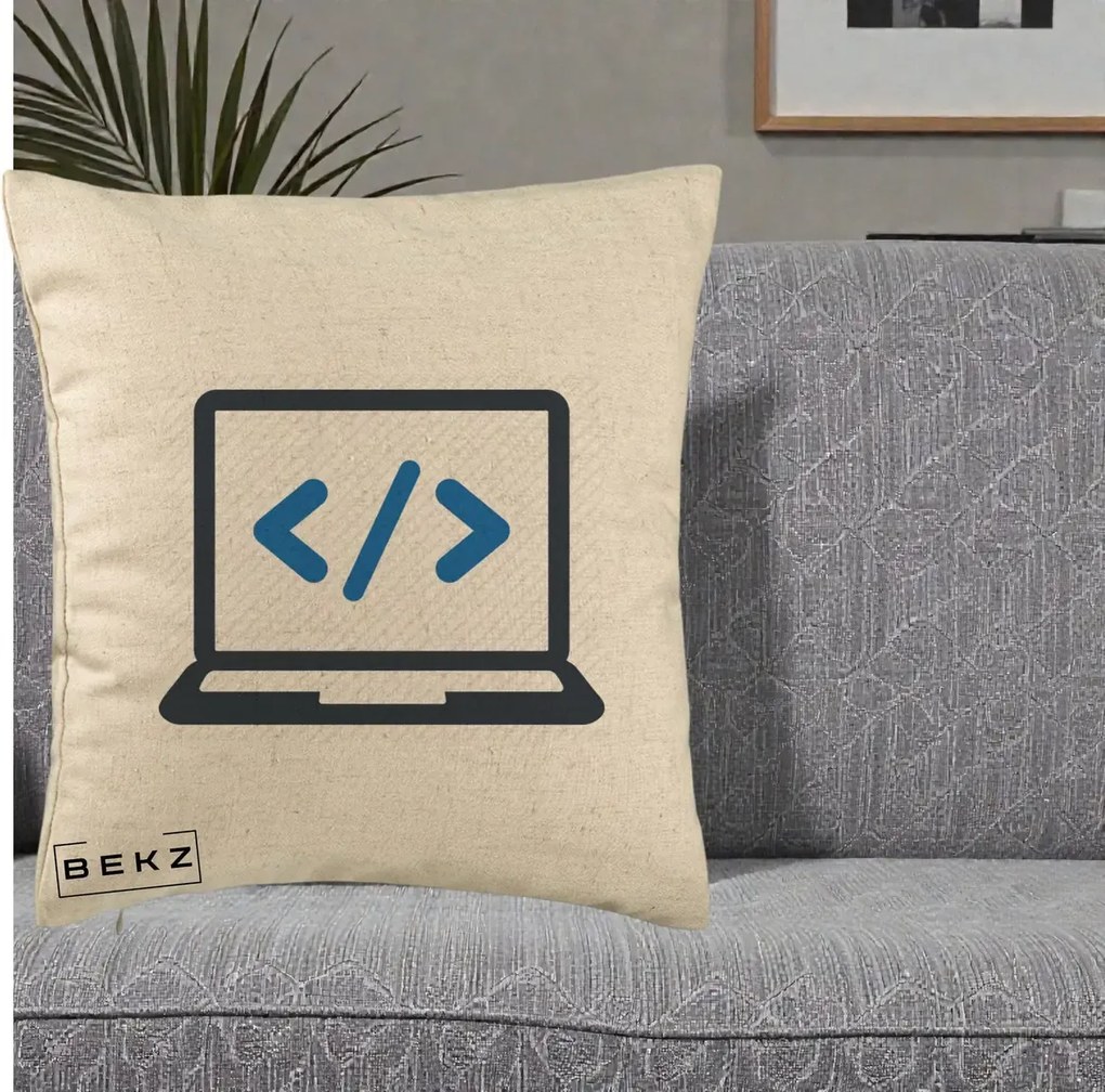 Perna Personalizata Laptop Cod HTML, 40x40 cm, Bej, Husa Detasabila, Perna Inclusa, BEKZ®