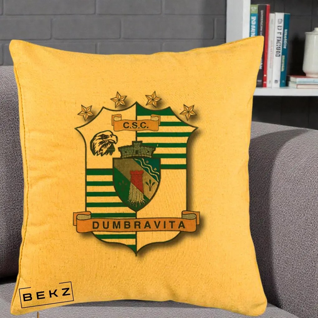 Perna Personalizata CSC Dumbravita Fotbal, 40x40 cm, Galben, Husa Detasabila, Perna Inclusa, BEKZ®