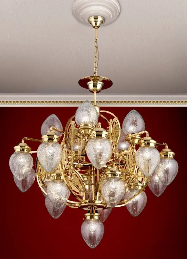 Candelabru cu 21 brate, elegant design LUX Budapest, auriu LU 1440/5+10+5+1 gold/411 klar-Schliff OR