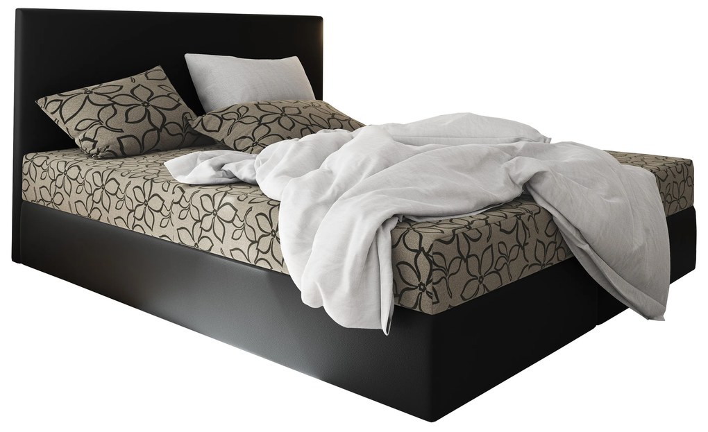 Pat matrimonial Boxspring 180 cm Lilac (motiv + negru) ( cu saltea și sp. depozitare). 1046662