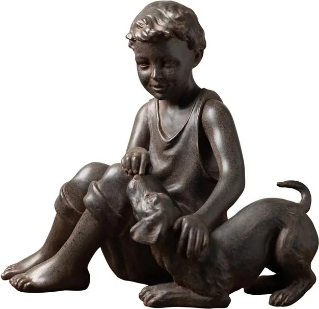 Decoratiune din rasina, copil si caine, Seated