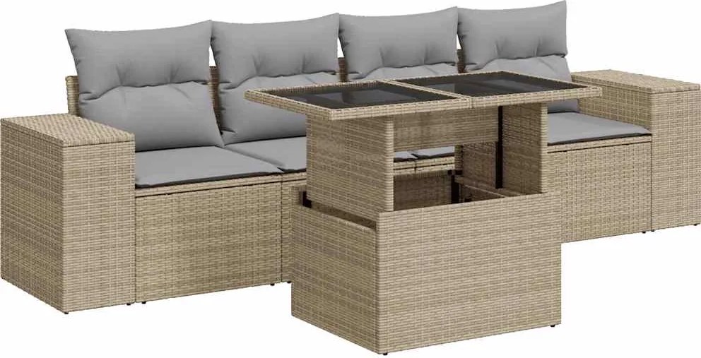 vidaXL Set canapele de grădină cu perne, 5 piese, bej, poliratan