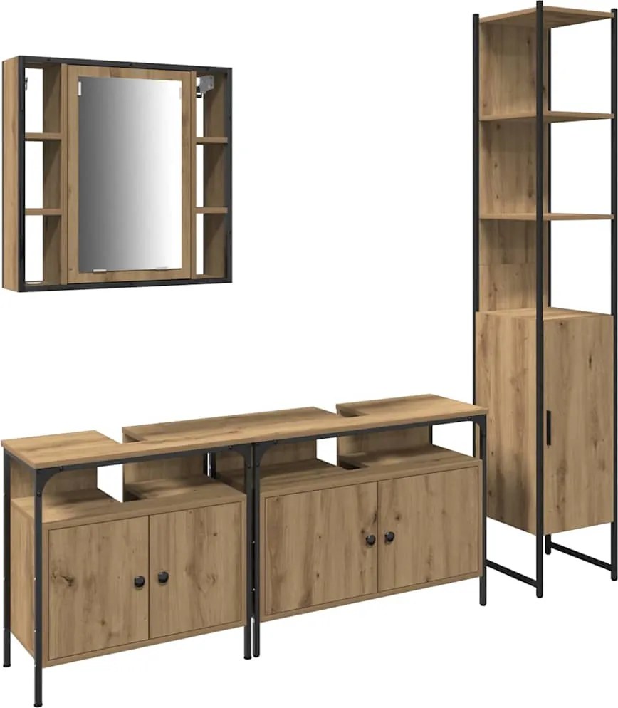 vidaXL Set de mobilier pentru baie cu raft 4 pcs Stejar Artizanal