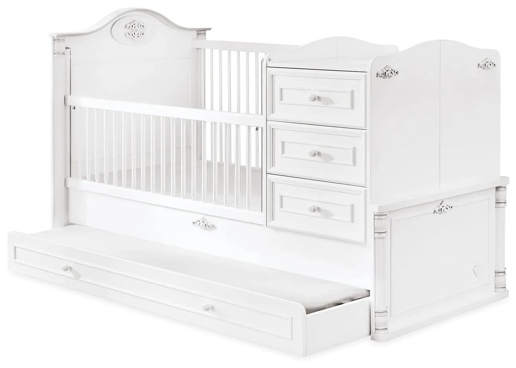 Patut transformabil pentru bebe Romantic Baby White, 180 x 80 cm