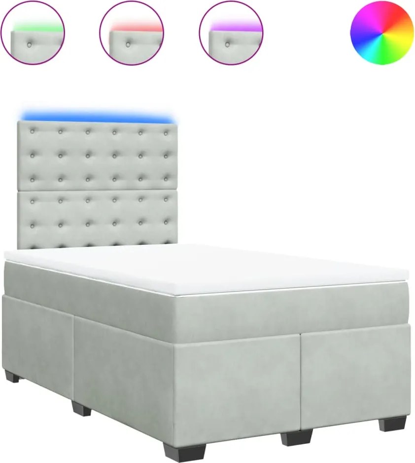 vidaXL Pat box spring cu saltea, gri deschis, 120x190 cm, catifea