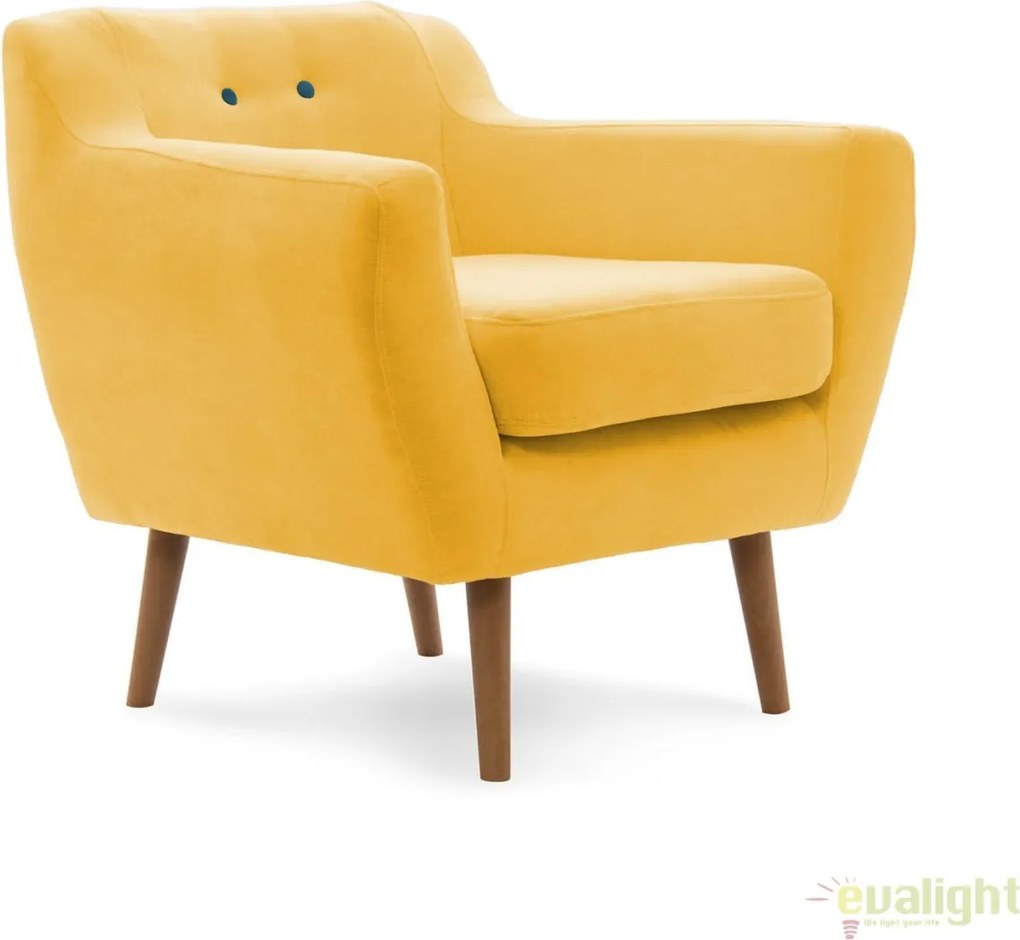 Fotoliu LUX elegant si confortabil cu picioare stejar si tapiterie galbena, Kelly 1 stejar/ galben