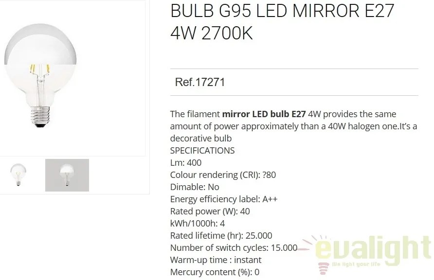 Bec LED decorativ G95 MIRROR E27 4W 2700K 17271