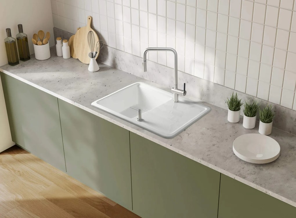 Baterie pentru chiuveta bucatarie, otel, cap mixer, 2 tipuri de jet, dus extractabil, Deante Momi Otel
