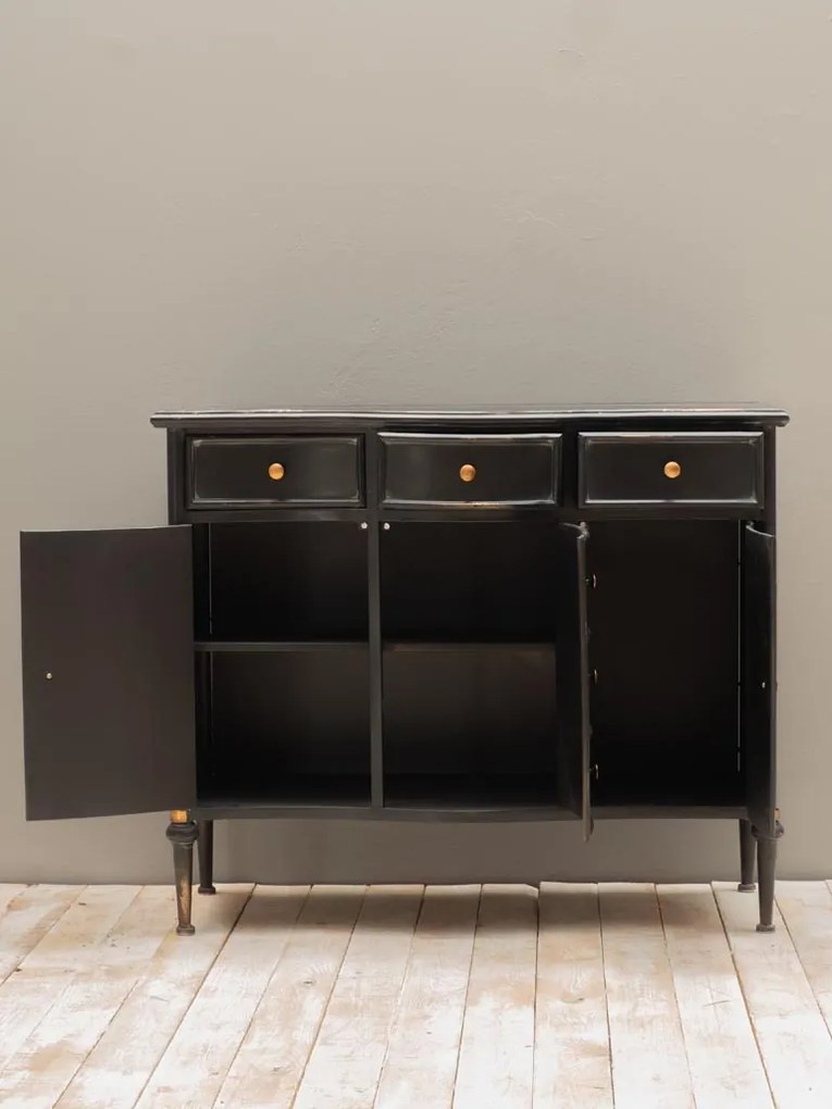 Comoda neagra, din metal, cu 3 sertare si 3 usi, aspect vintage, Orleans