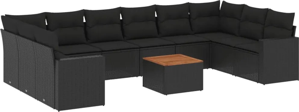 vidaXL Set canapele de grădină cu perne, 11 piese, negru, poliratan