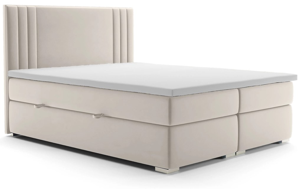 Pat matrimonial Boxspring 140 cm Morcano (crem) (cu sp. depozitare). 1020329