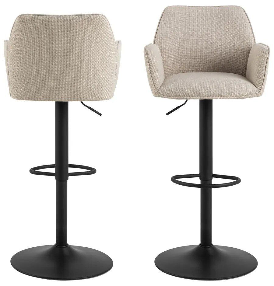 Scaun de bar bej cu înălțime ajustabilă, cu cotiere (înălțime șezut 85 cm) Glenda – Actona