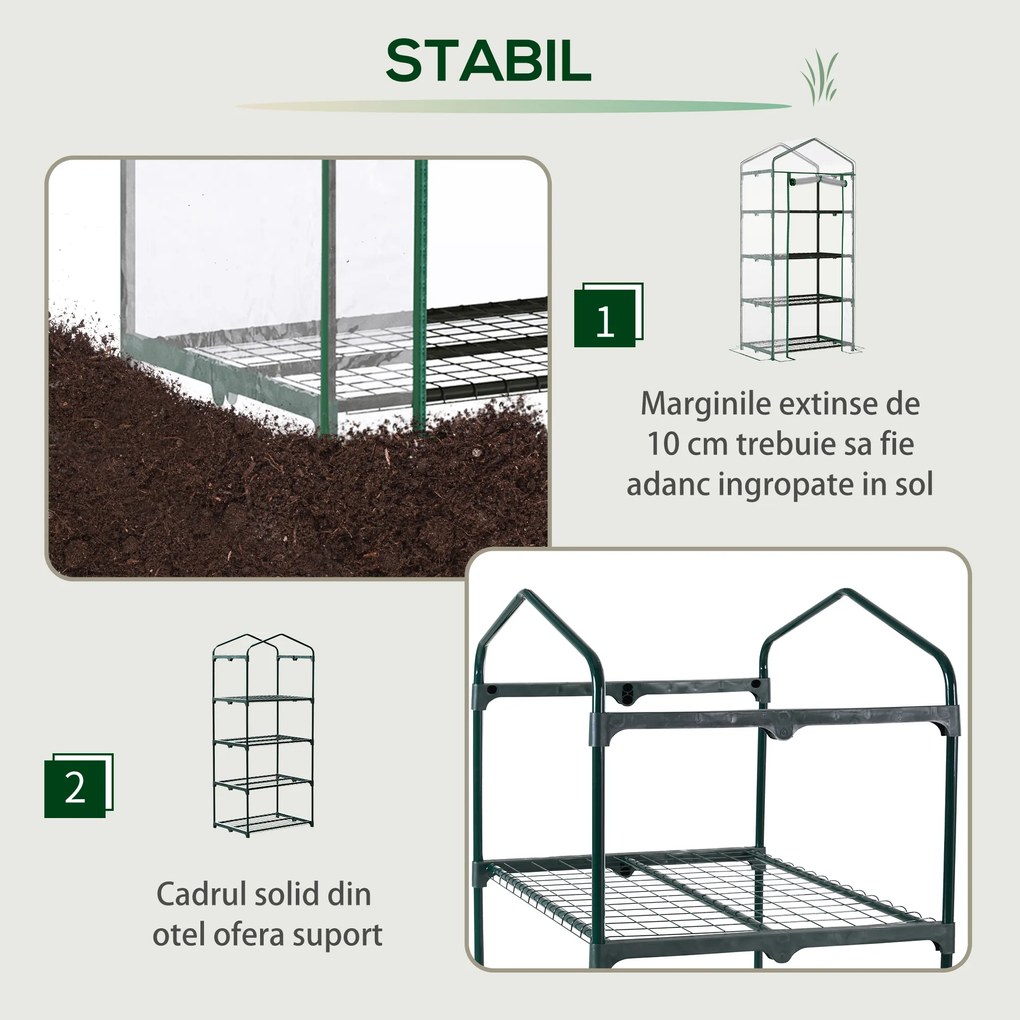 Outsunny Sera pentru Balcon Compacta cu 4 Rafturi pentru Plante, Sera pentru Gradina cu Acoperis din PVC Transparent, 70x50x160cm | Aosom Romania