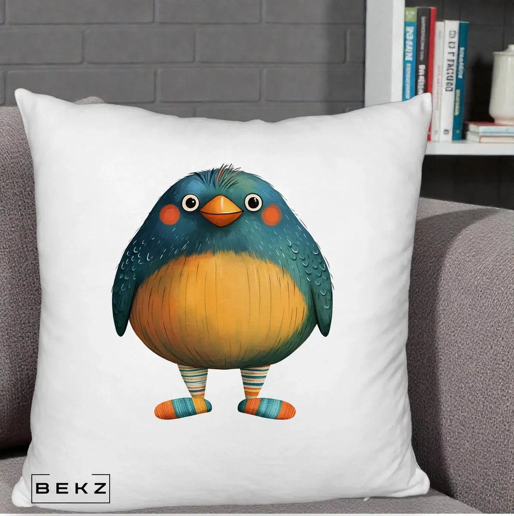 Perna Decorativa Pasare Teal cu Sosete Dunghi, 40x40 cm, Alb Pufos, Husa Detasabila, Perna Inclusa, BEKZ®