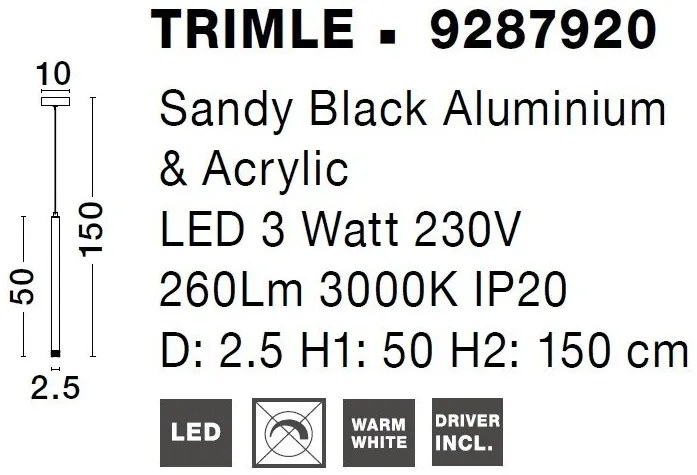 Pendul LED design modern Trimle negru 2.5cm