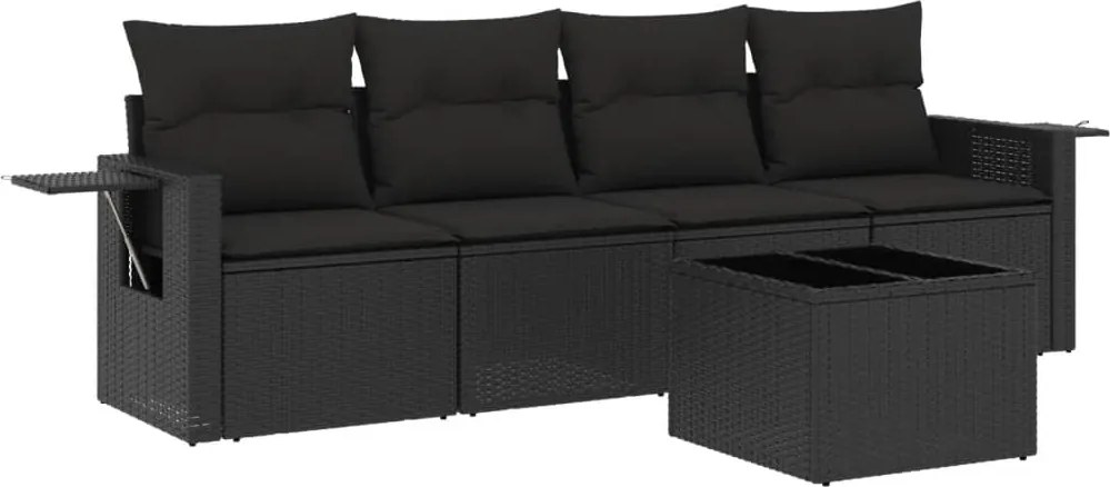 vidaXL Set mobilier de grădină cu perne, 5 piese, negru, poliratan