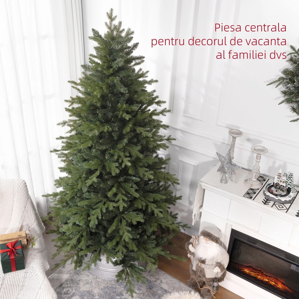 HOMCOM Brad de Crăciun Artificial cu 1821 Crengi, Brad de Crăciun Pliabil cu Bază Metalică, Ø117x180 cm, Verde | Aosom Romania