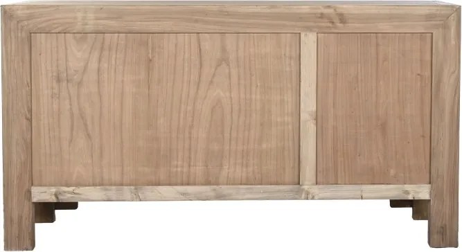 Bufet rustic din lemn masiv de ulm, natur, cu 2 uși cu panouri, 3 sertare și mânere cu inel, 81 x 145 x 40 cm, „Étable”