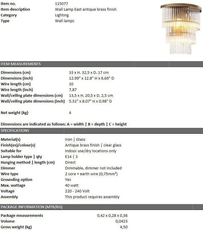 Aplica de perete design LUX East, alama