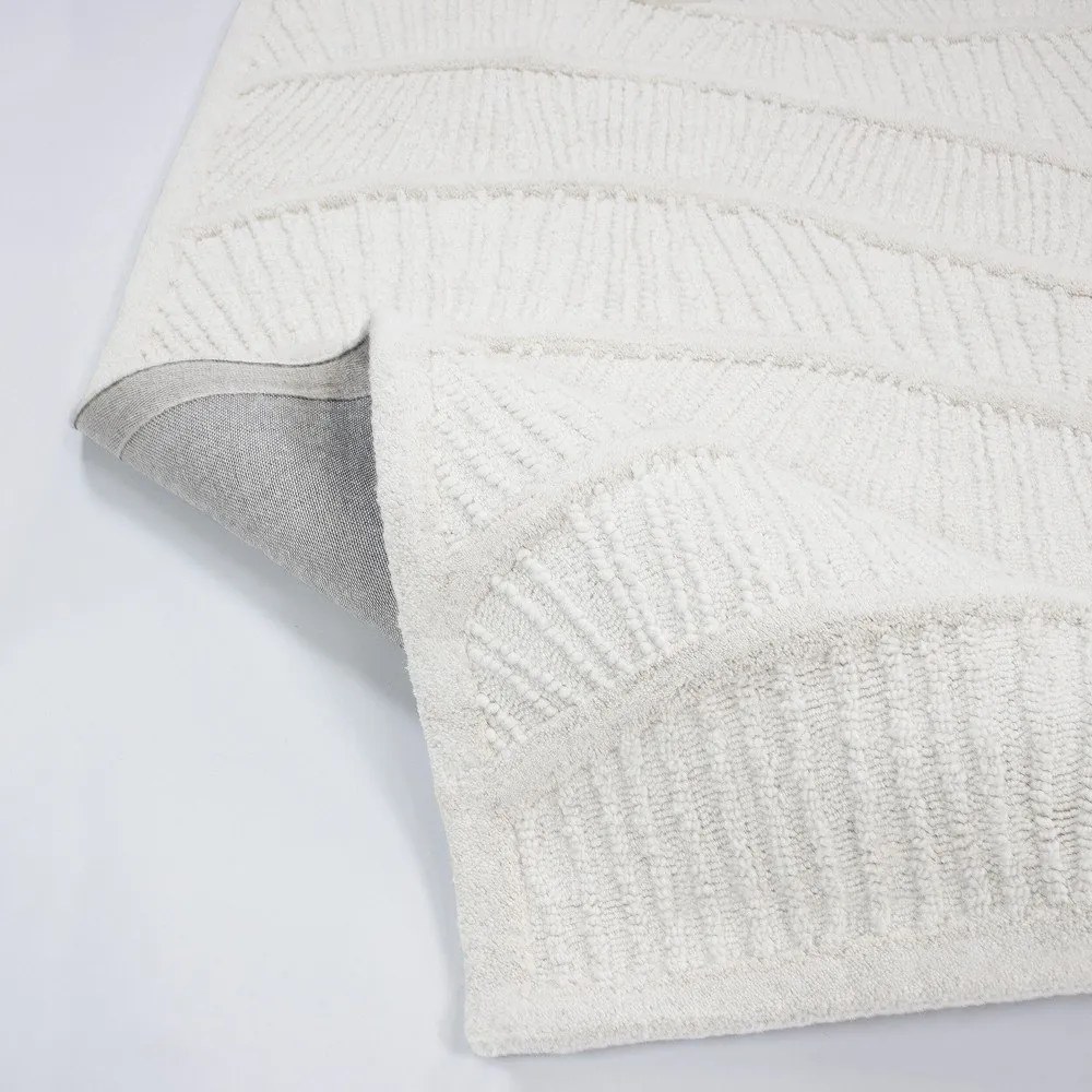 Covor alb țesut manual din amestesc de lână 200x290 cm Sculptured Wave – Flair Rugs