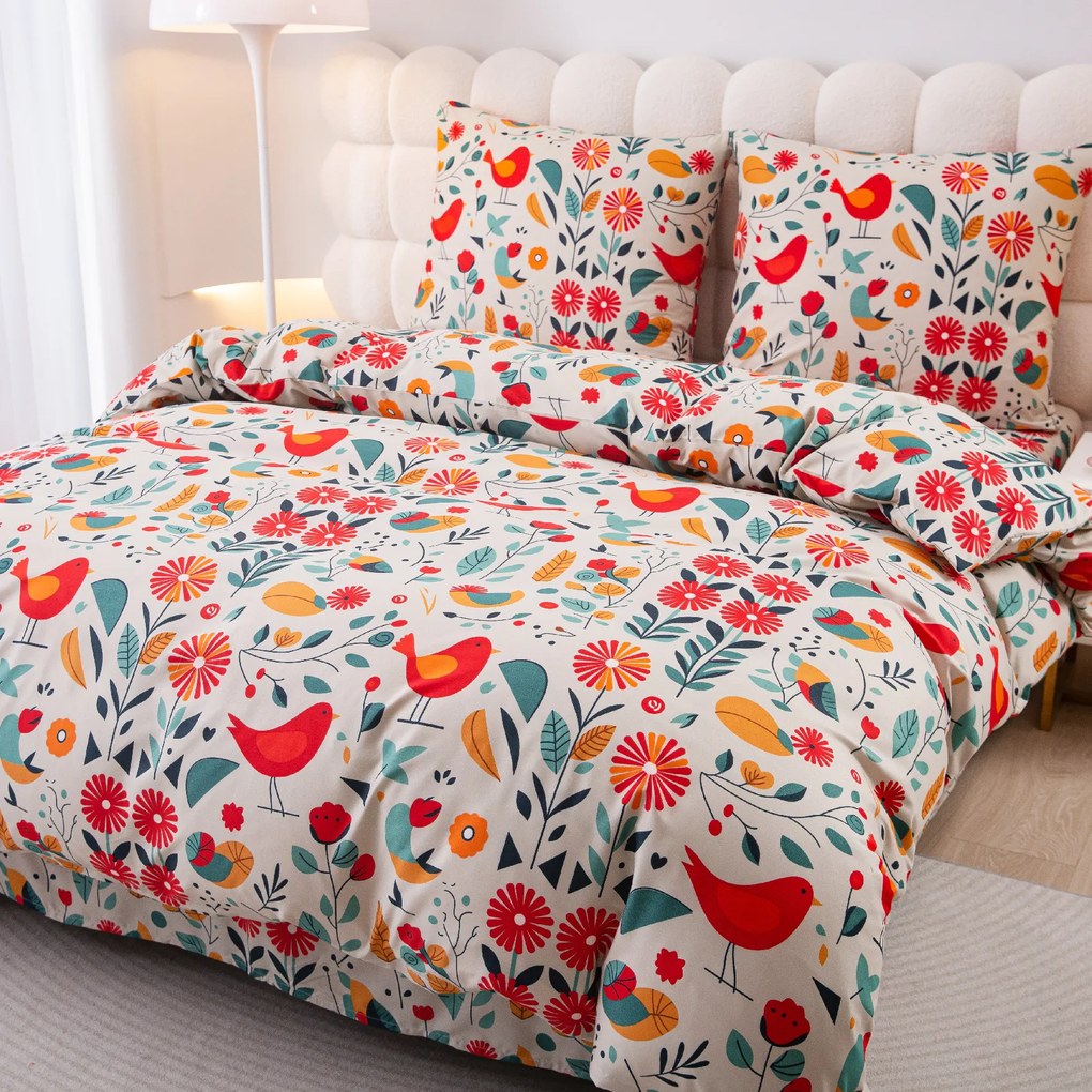 Lenjerie de pat din microfibra RETRO BIRD colorata Dimensiune lenjerie de pat: 70 x 90 cm | 140 x 220 cm