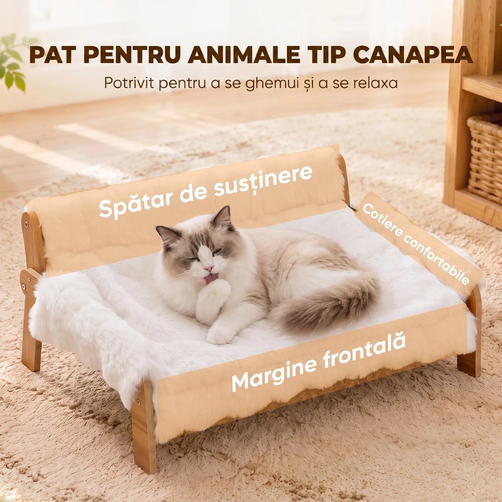 PawHut Pat Ridicat pentru Câini și Pisici cu Pluș Moale, Husă Detașabilă și Picioare Antiderapante, 70x47x30 cm, Alb | Aosom Romania
