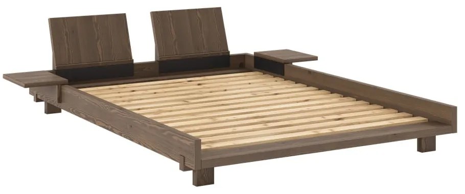 Pat matrimonial maro din lemn de pin cu somieră 140x200 cm Social – Karup Design