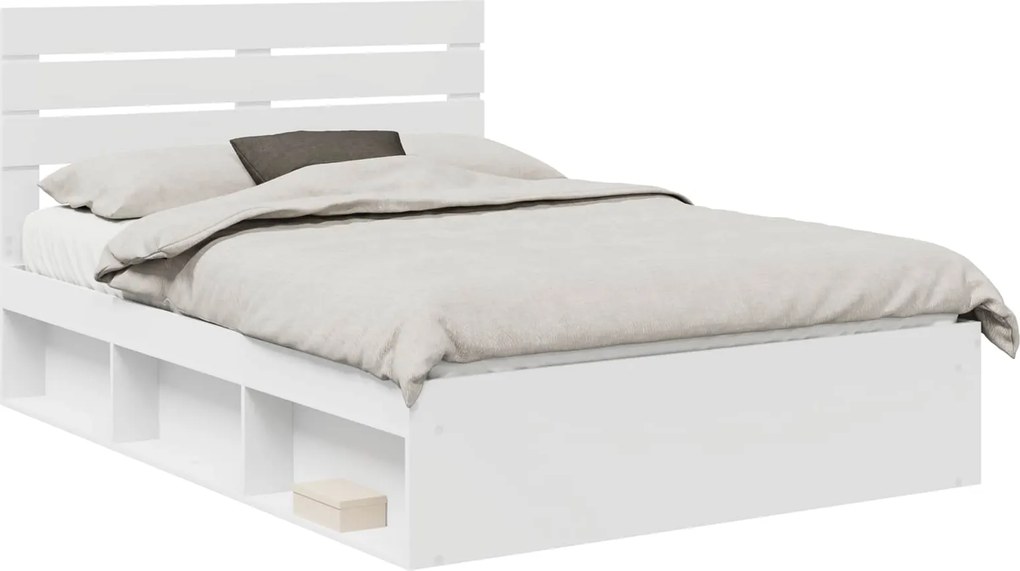 vidaXL Cadru de pat cu headboard Alb 160 x 200 cm Lemn de pin masiv
