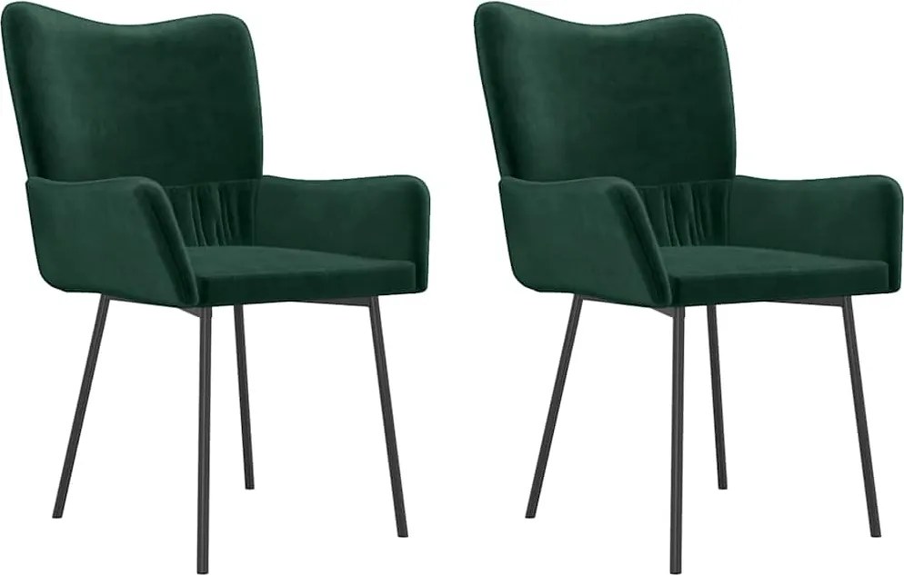 vidaXL Scaune de bucătărie, 2 buc., verde închis, catifea