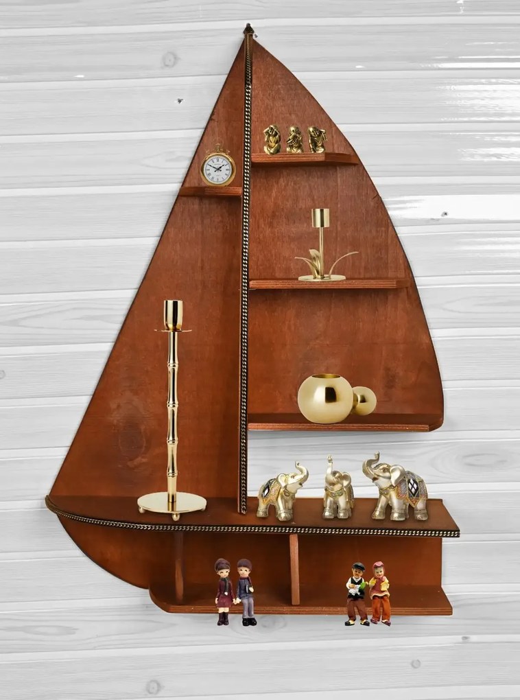 Raft de perete 72×52×18 cm – lemn stratificat nuc, Sailor