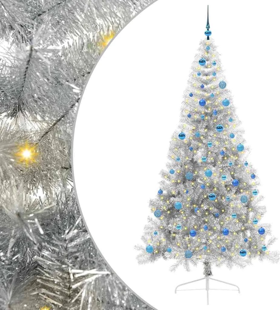 vidaXL Pom de Crăciun artificial pre-iluminat Argintiu 240 cm PET