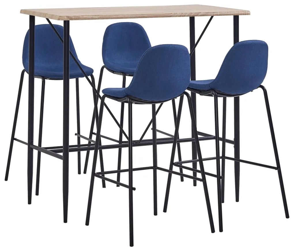 3051191 vidaXL Set mobilier de bar, 5 piese, albastru, material textil