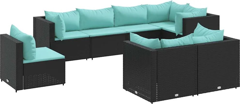 vidaXL Set mobilier de grădină cu perne, 8 piese, negru, poliratan