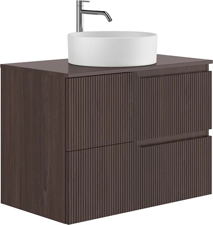 Set dulap baza suspendat Gala Canaletto 2 sertare 80 cm cu blat finisaj nuc negru mat