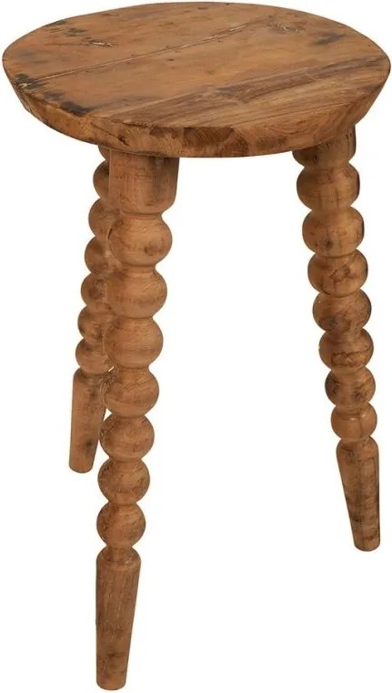 Măsuță laterală rotundă din lemn de mango și acacia, natur, cu trei picioare strunjite cu bile, 60 x 34 cm, „Country Charm”