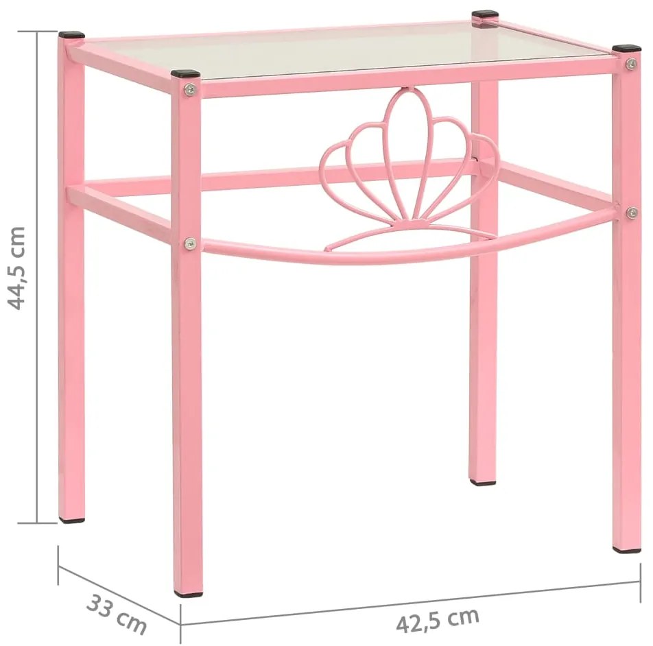 Noptiera, roz si transparent, 42,5x33x44,5 cm, metal si sticla 1, pink and transparent