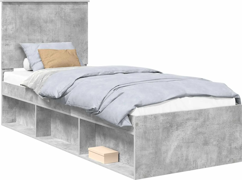 vidaXL Cadru de pat Gri Concret 75 x 190 cm Lemn de pin masiv