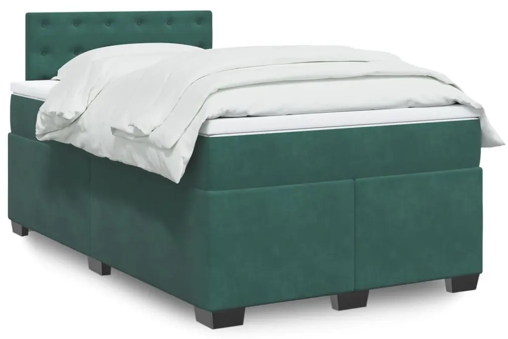 3288597 vidaXL Pat box spring cu saltea, verde închis, 120x200 cm, catifea